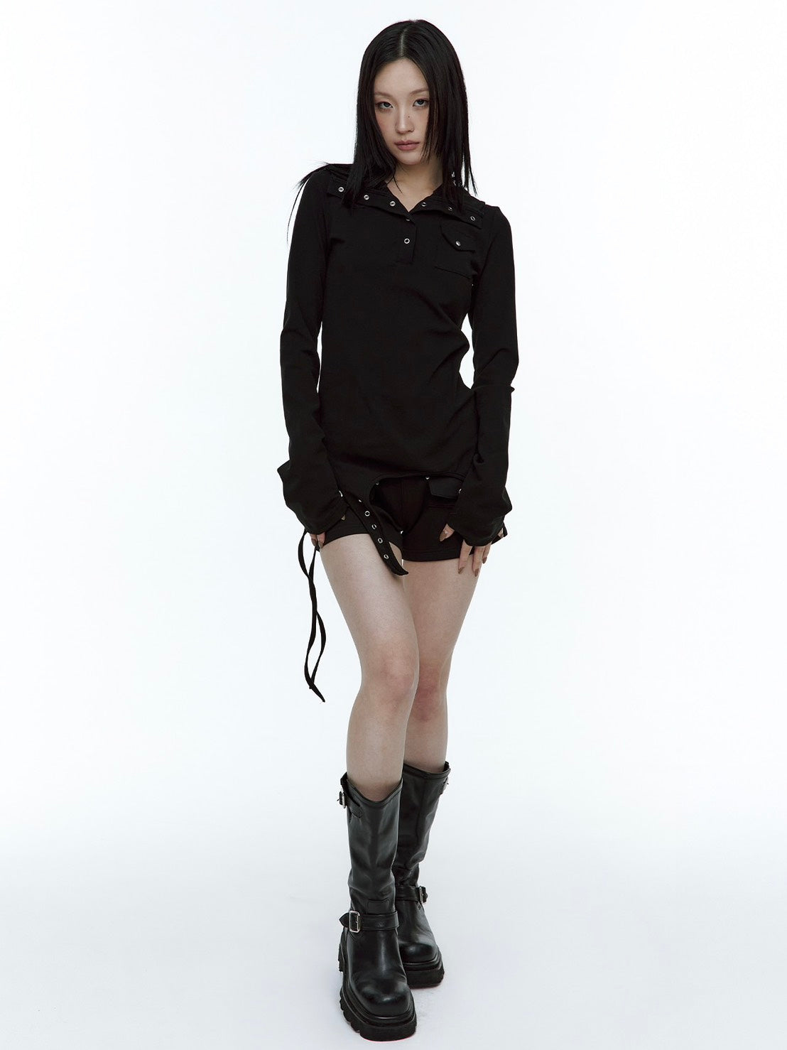 【ROUGH NECK】
Garter Hooded Henley Top