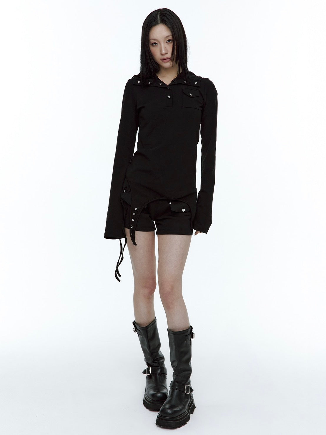 【ROUGH NECK】
Garter Hooded Henley Top