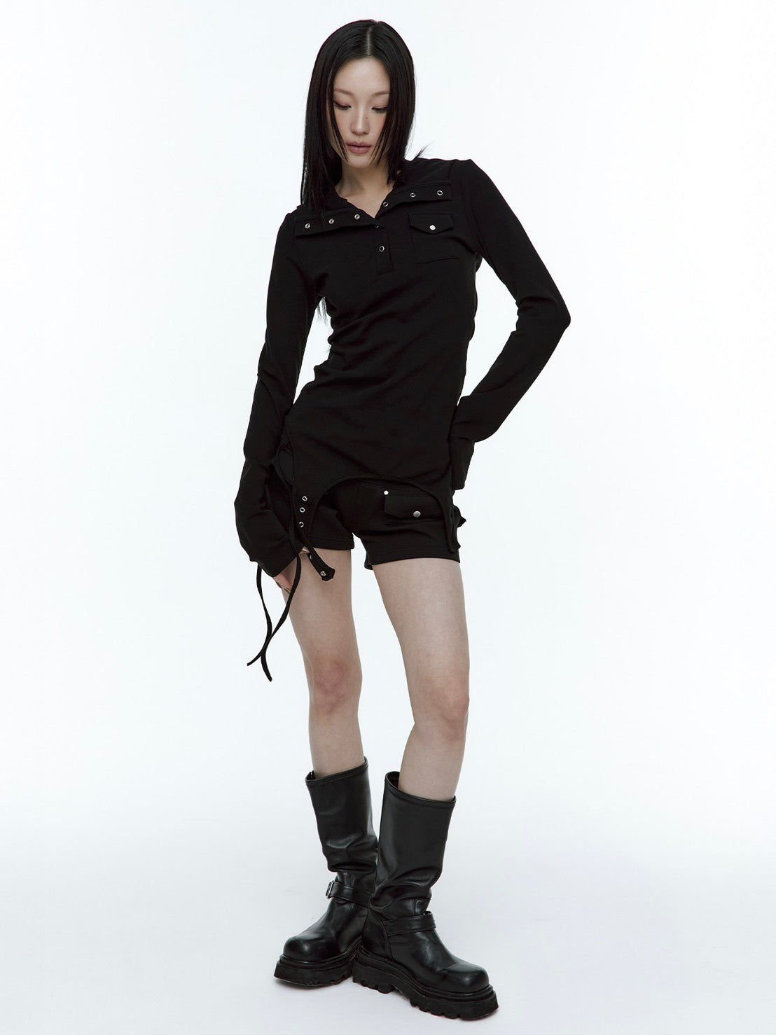 【ROUGH NECK】
Garter Hooded Henley Top