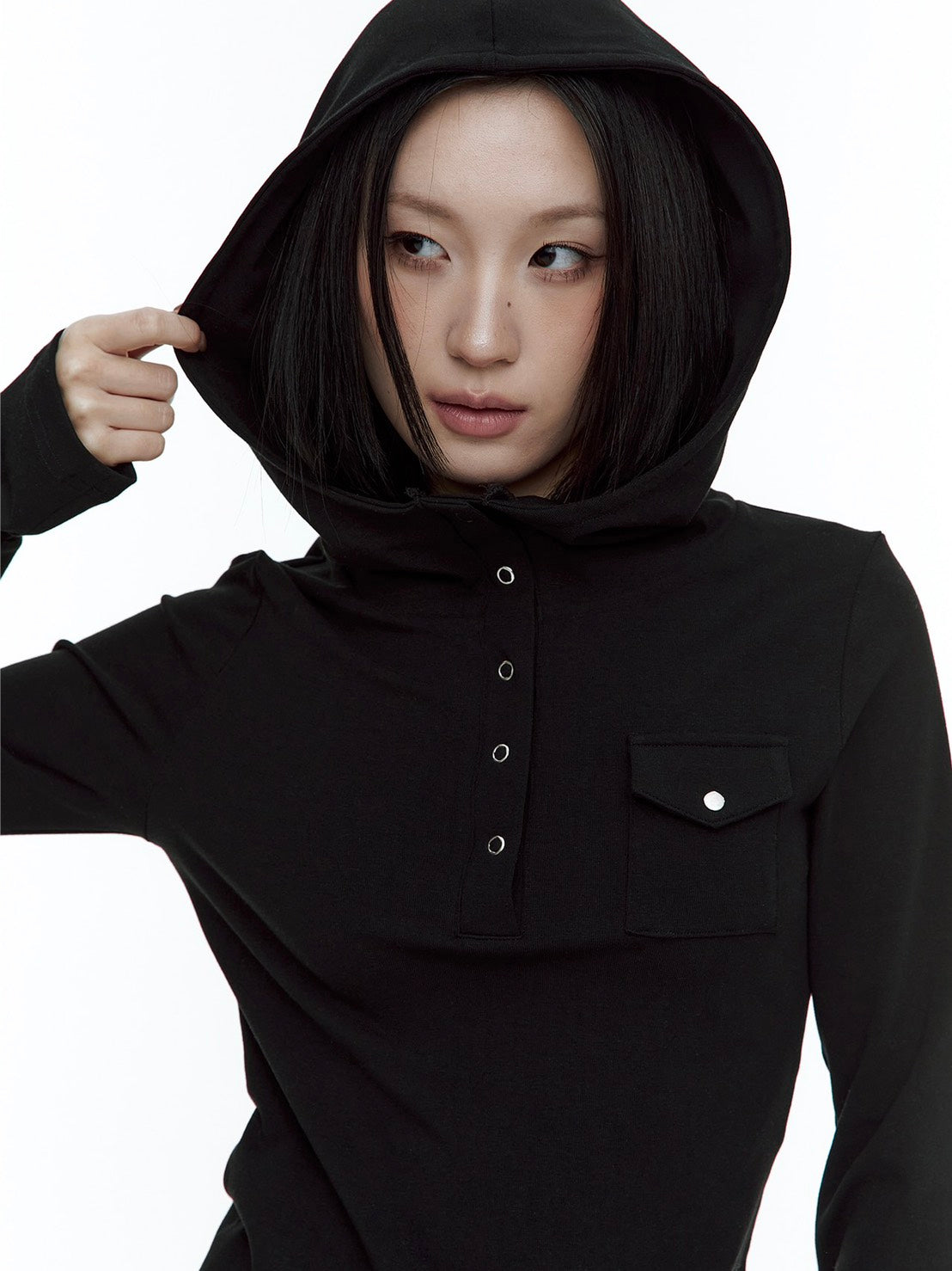 【ROUGH NECK】
Garter Hooded Henley Top