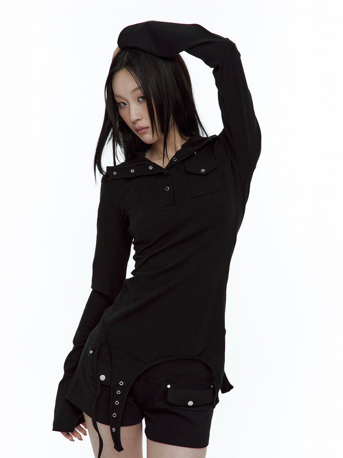 【ROUGH NECK】
Garter Hooded Henley Top