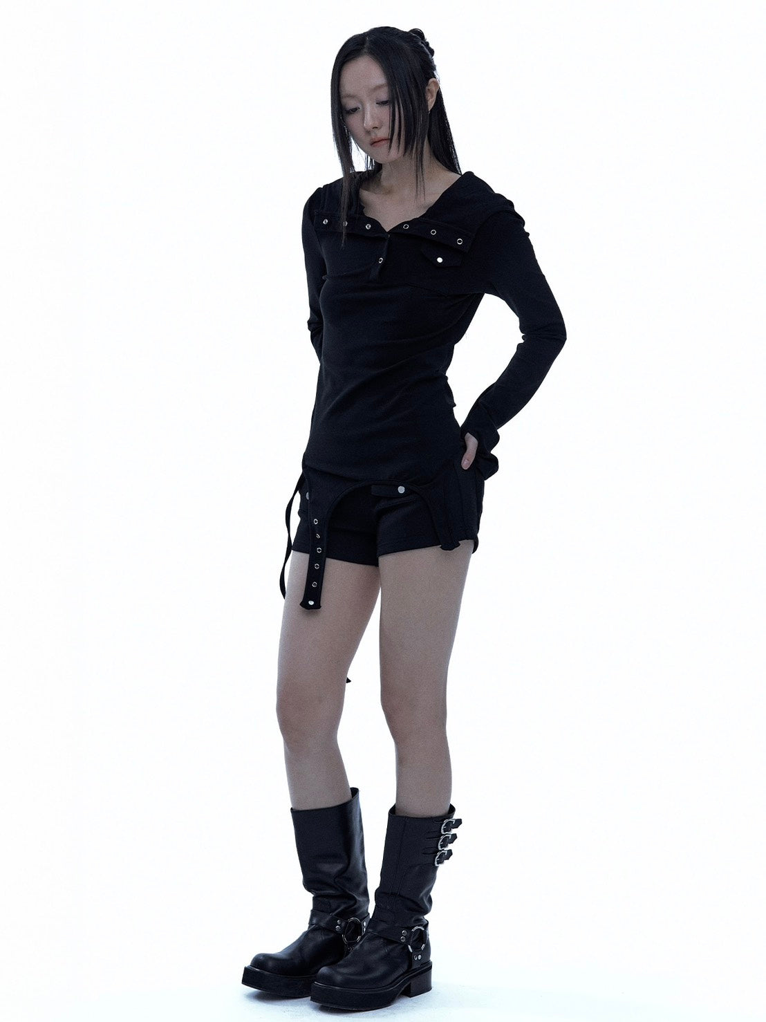 【ROUGH NECK】
Garter Hooded Henley Top