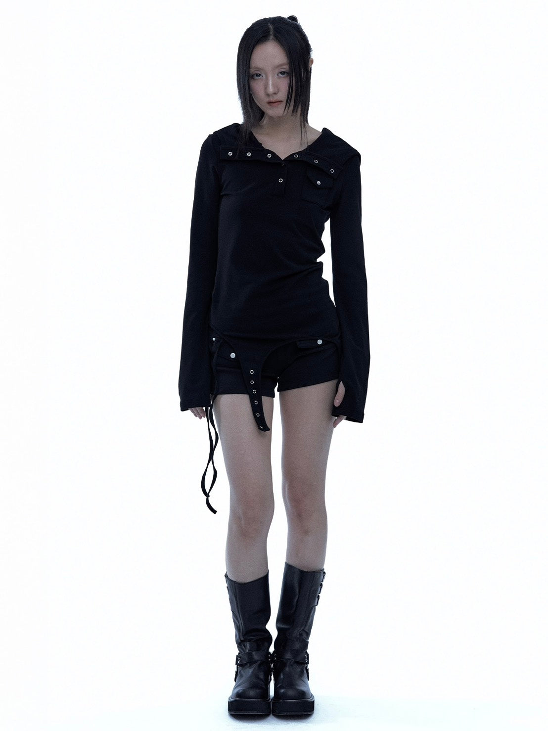 【ROUGH NECK】
Garter Hooded Henley Top