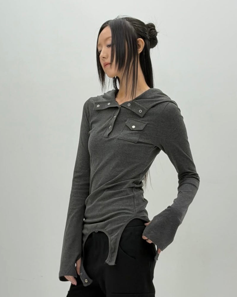 【ROUGH NECK】
Garter Hooded Henley Top