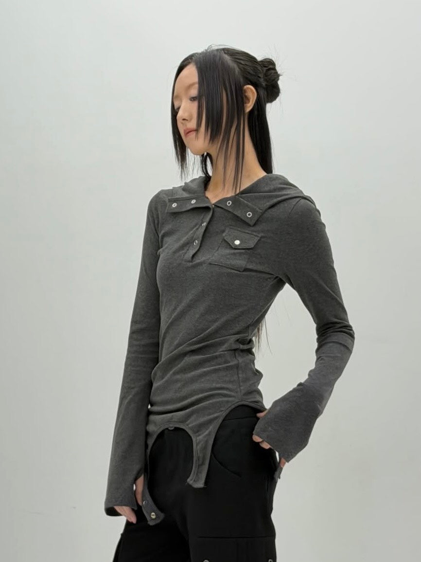 【ROUGH NECK】
Garter Hooded Henley Top