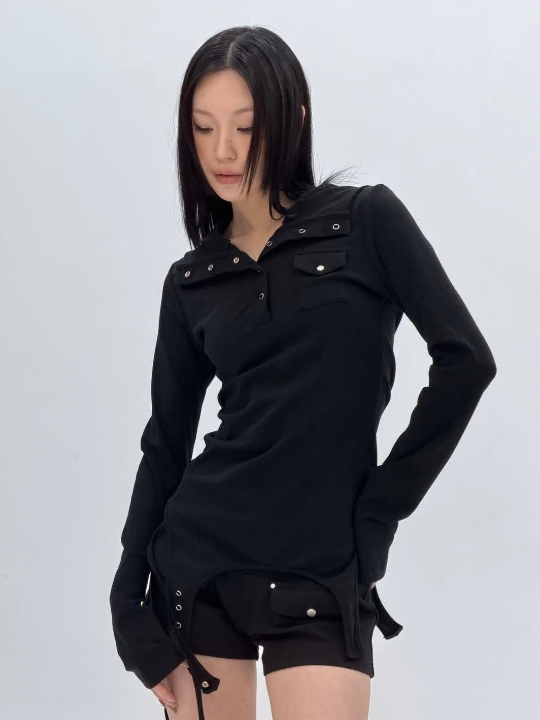 【ROUGH NECK】
Garter Hooded Henley Top