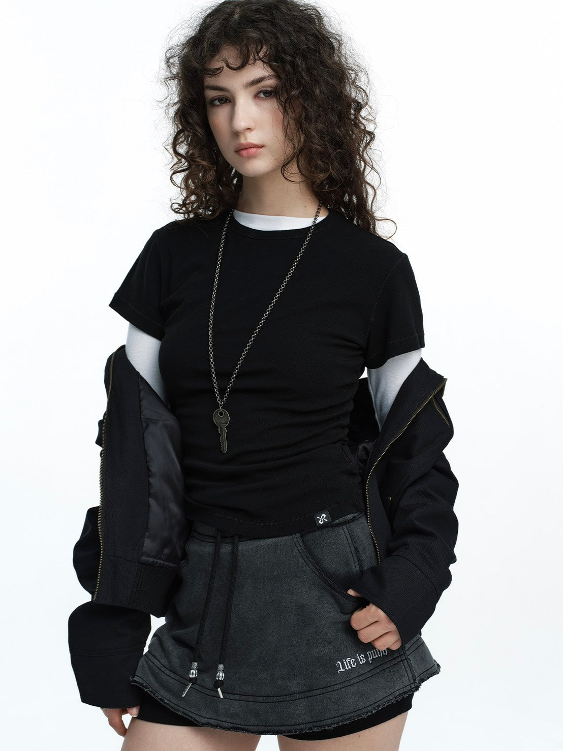 【ROUGH NECK】Raw Stitch Pants Skirt