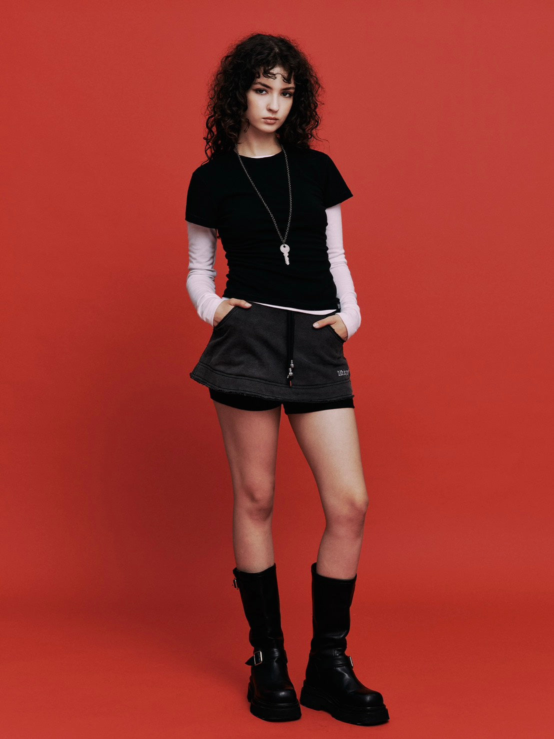 【ROUGH NECK】Raw Stitch Pants Skirt