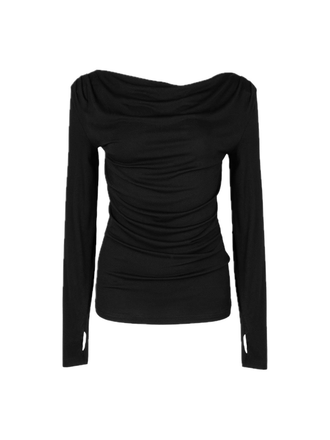 【ROUGH NECK】
Draped Hooded Long Sleeve Top