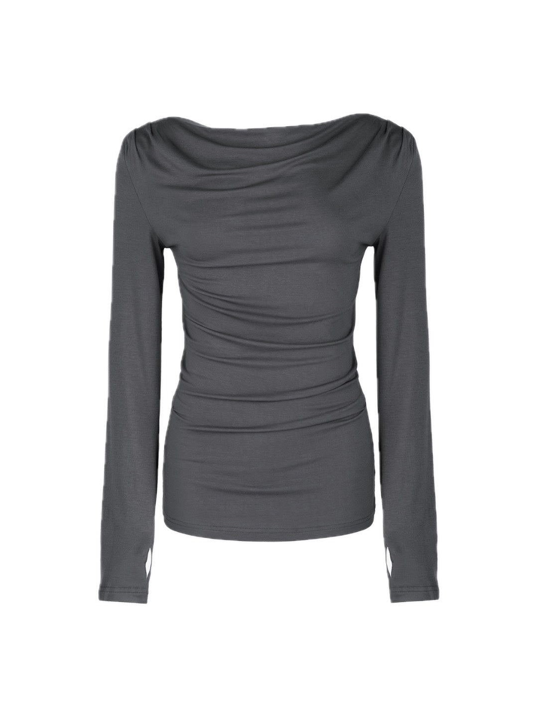 【ROUGH NECK】
Draped Hooded Long Sleeve Top