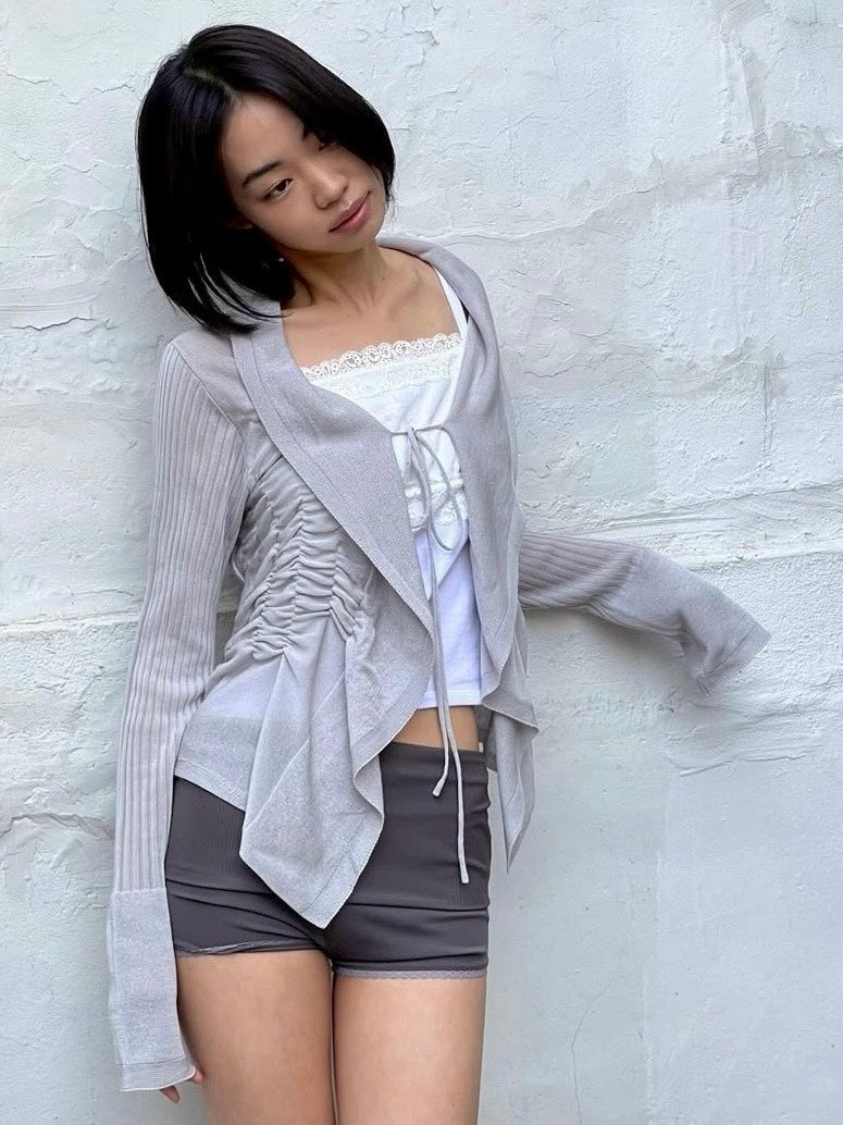 【OJOS】Ruffled Drape Cardigan