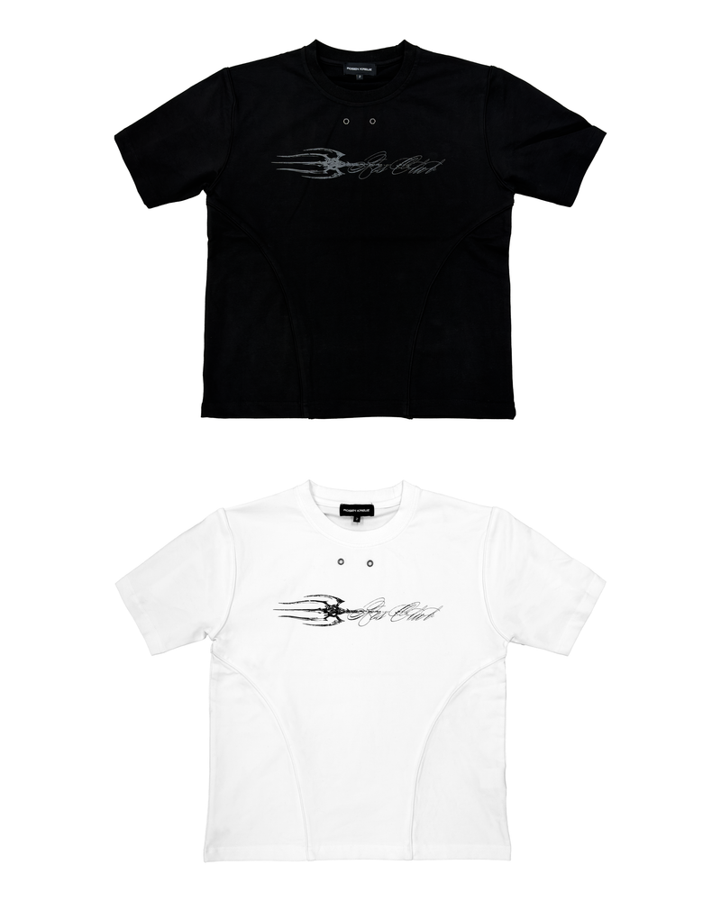 【Rosen Kreuz】DISTRESSED EYELET PANEL T-SHIRT