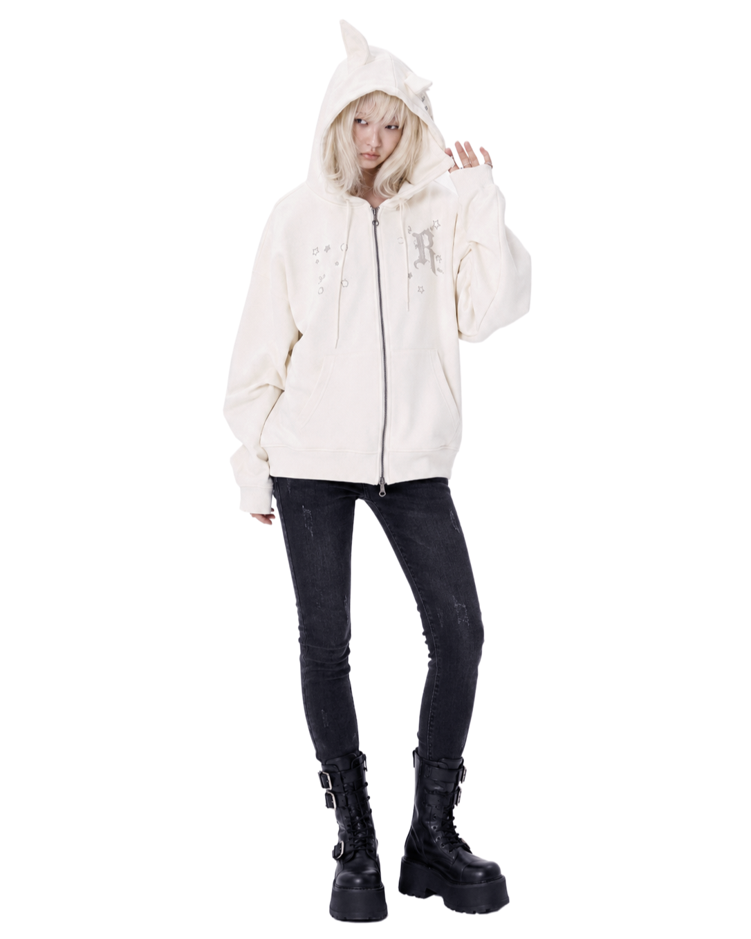 【runningHIGH】EAR ZIP UP HOODIE